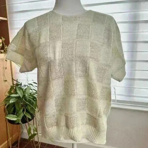 Bay Point Threads Vintage Cream and Gold Sweater w/button detail on back-Size L